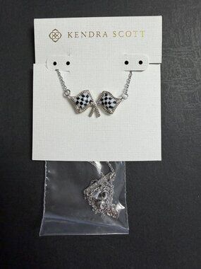 Checkered Flag Silver Short Pendant Necklace